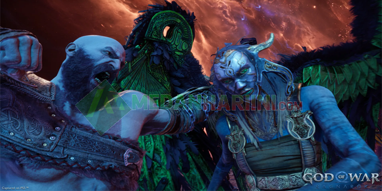 Kratos yang sedang Membantai Valkyrie di God Of War Ragnarok