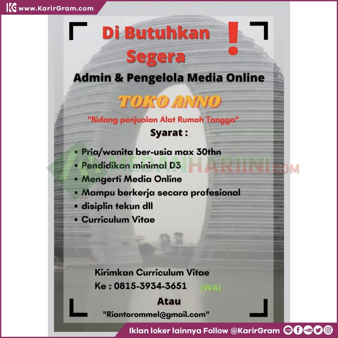 lowongan Kerja admin dan pengelola media online